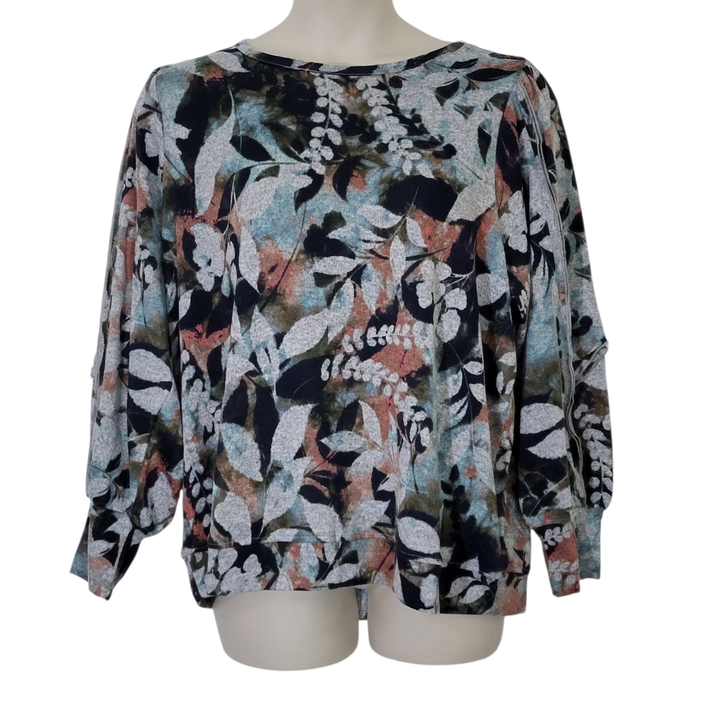 New Zac & Rachel Floral Leaf Print Soft Knit Top Multi-Color Plus Size 2X